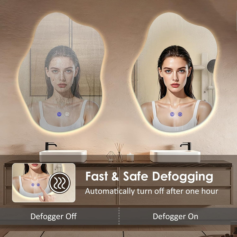 Irregular Backlit LED Bathroom Mirror with Lights, 30" H x 20" W
