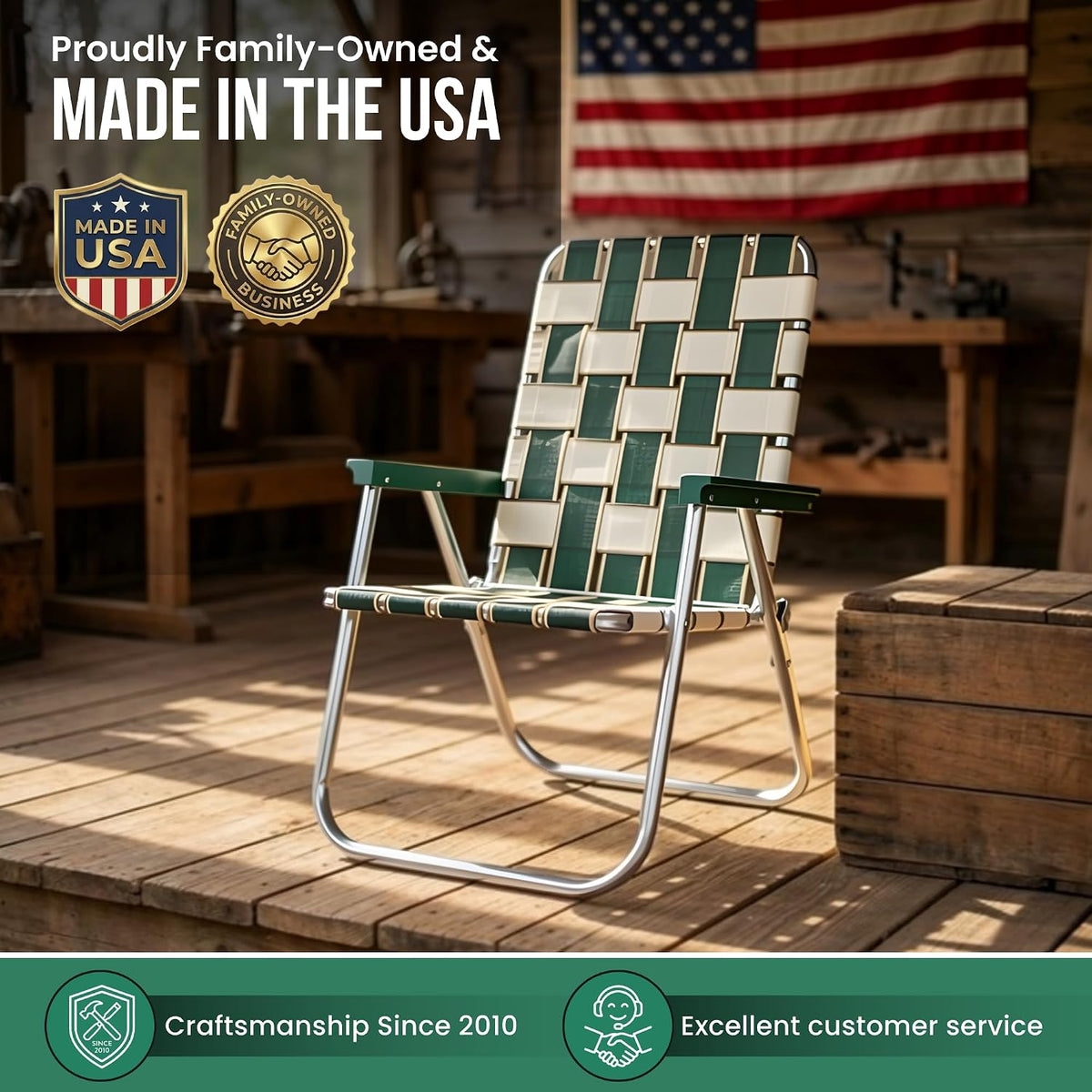 Lawn Chair USA Folding Aluminum Outdoor Patio Lawn Chair | Heavy-Duty Webbed Chairs for Camping, Sports, Beach, Yard & Tailgating | Lightweight Portable | Classic - Black and White Stripe