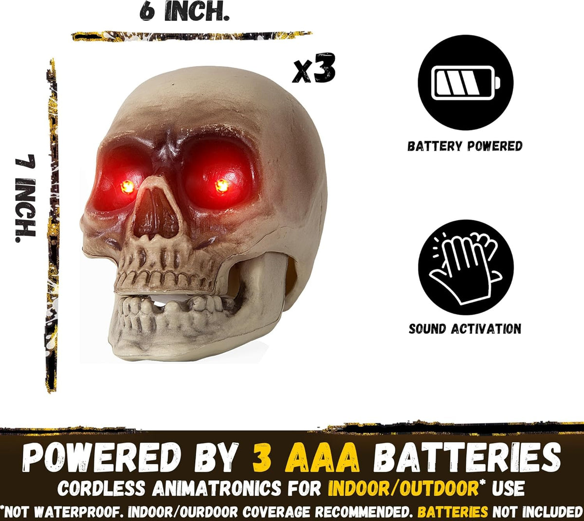 Halloween Animatronics Floating Scary Skull, Hanging Animated Decorations, Pathway Markers Skeleton with Sound Activated, Talking, Light Up Eyes, Haunted Horror Prop for Indoor, Outdoor (3Pack)