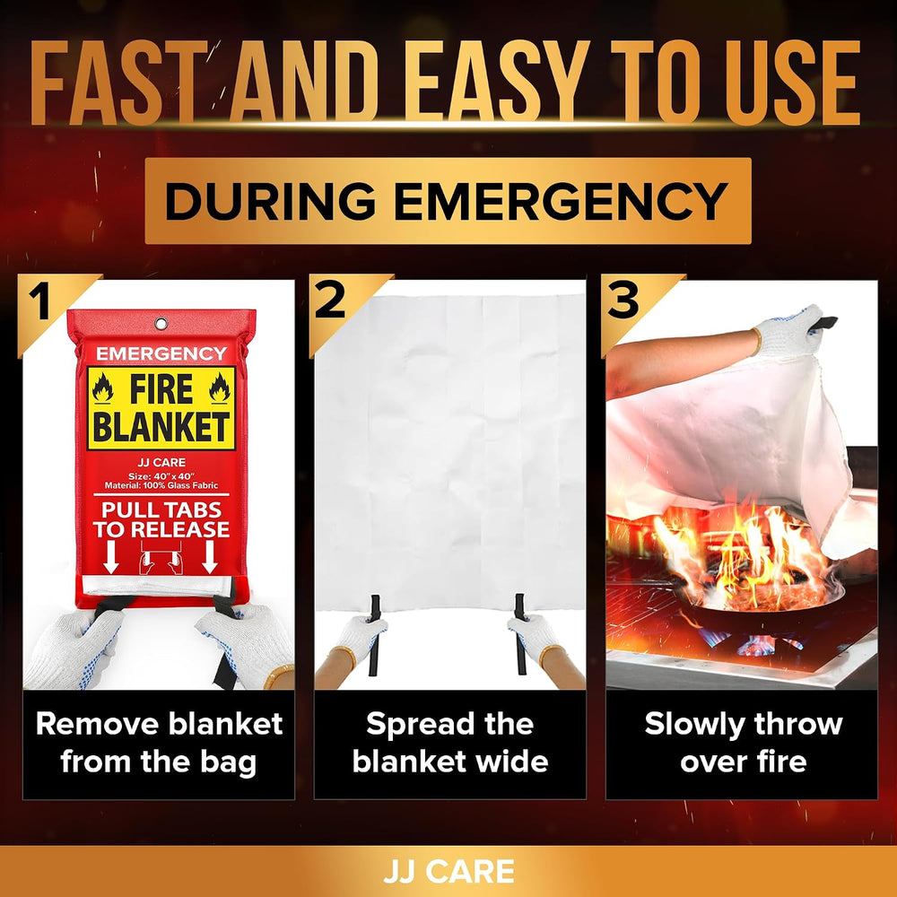 JJ CARE Fire Blanket – 10 Pack with Hooks and Gloves, 40" x 40" Fla...