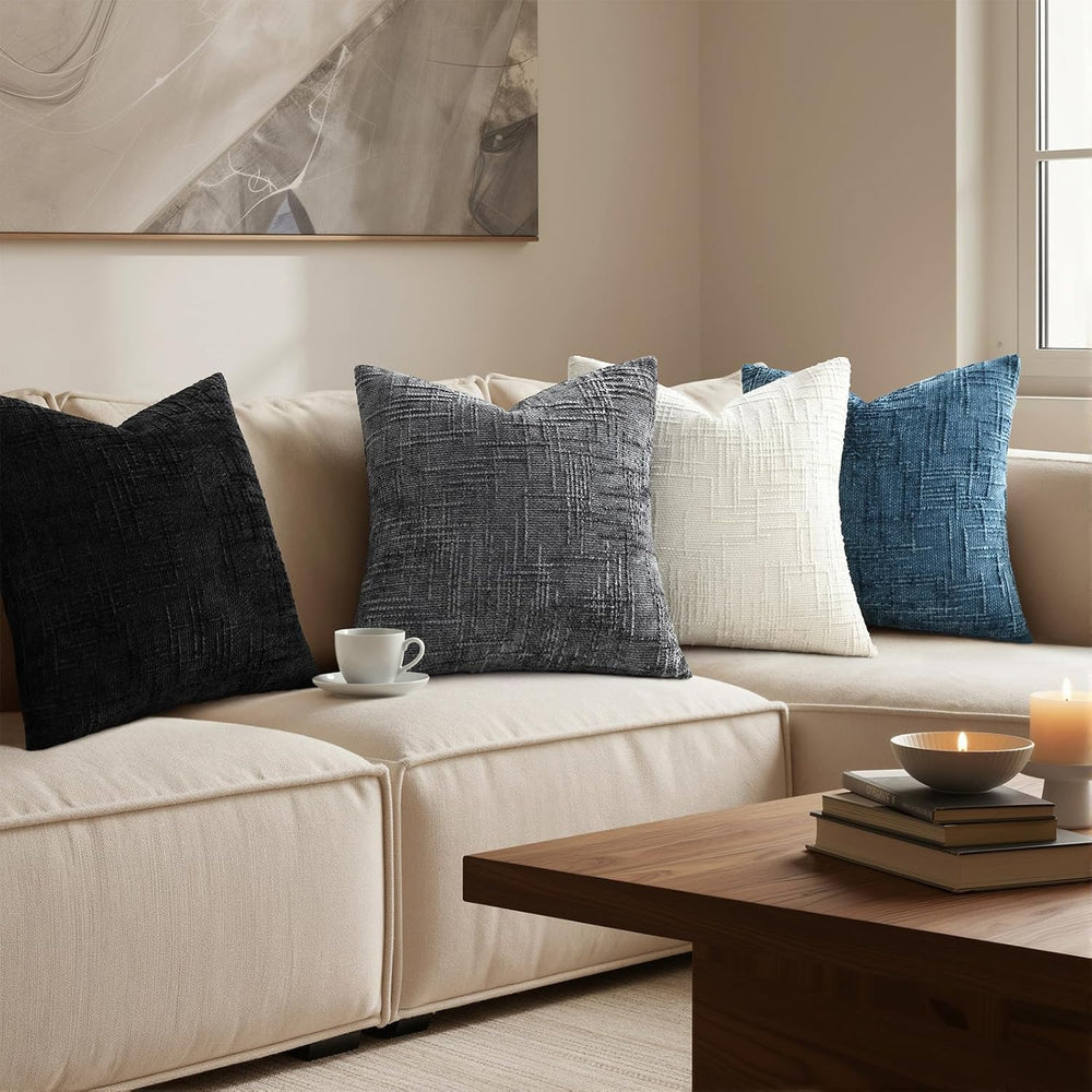 Pallene Dark Grey Textured Chenille Throw Pillow Covers 24x24 Set of 2
