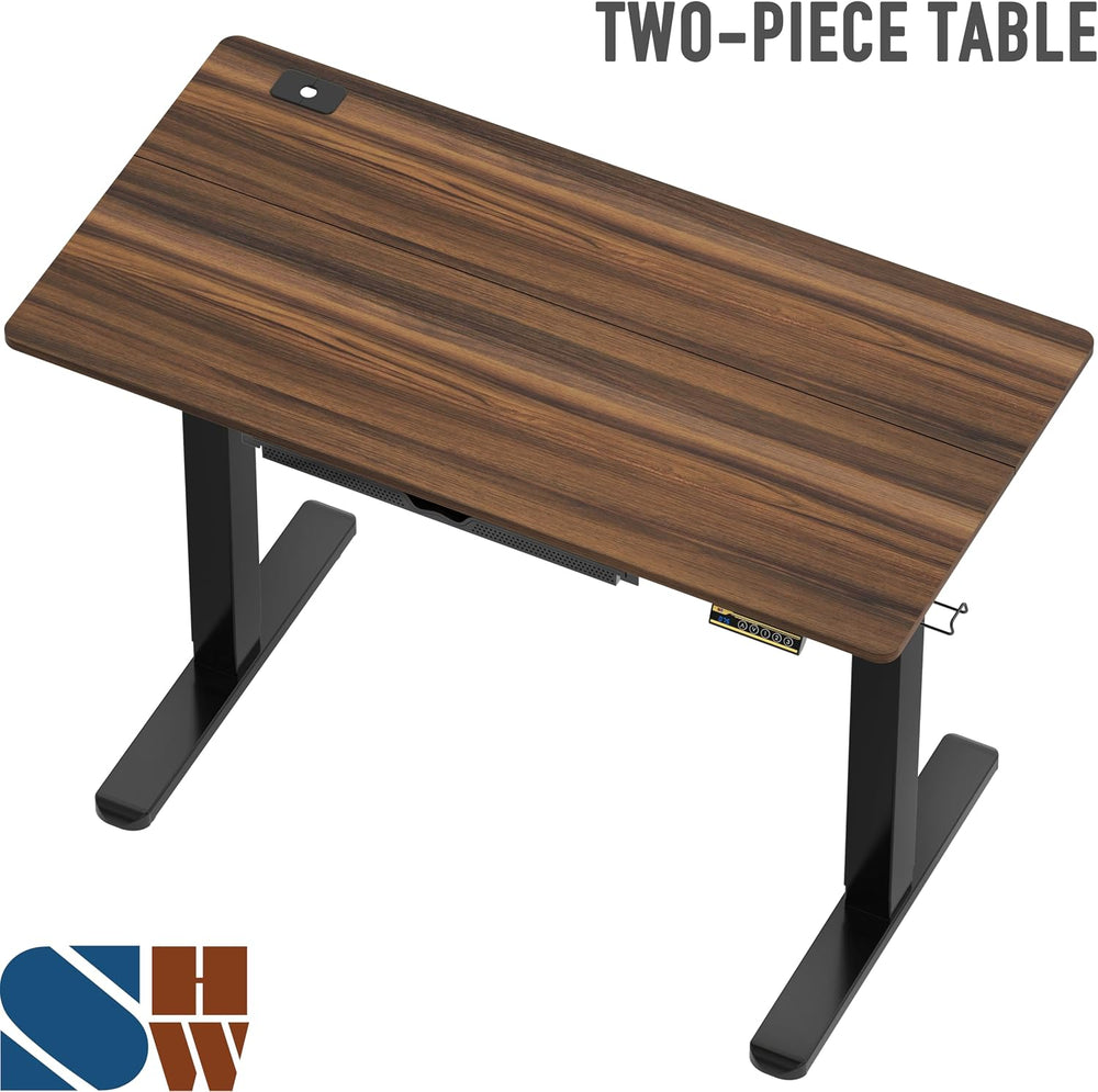 SHW 48-Inch Electric Height Adjustable Standing Desk w/ Drawer, Walnut