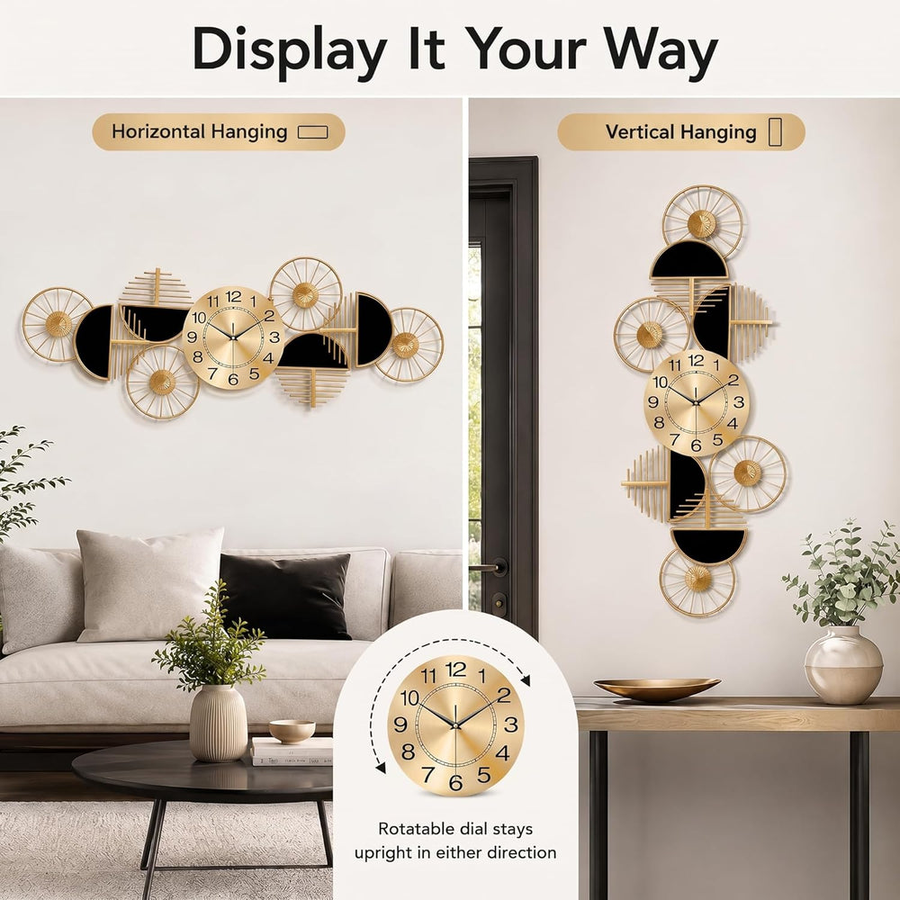 40" Large Modern Wall Clock, 3D Metal Wall Art for Living Room