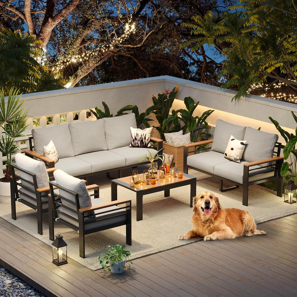 Aoxun Aluminum Patio Furniture Set 7 Seats, Grey