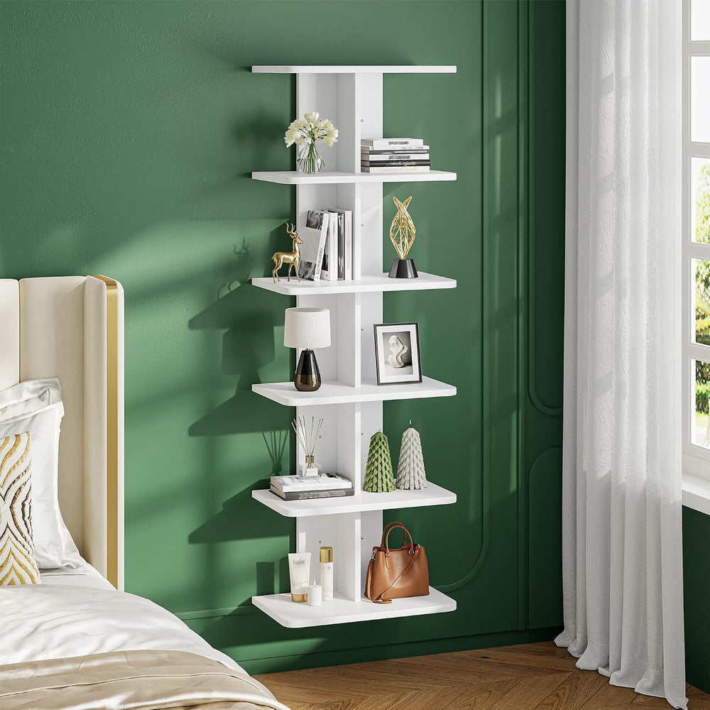 REIBII 6 Tier Wall Shelves,Vertical Column Shelf for Room Storage, White
