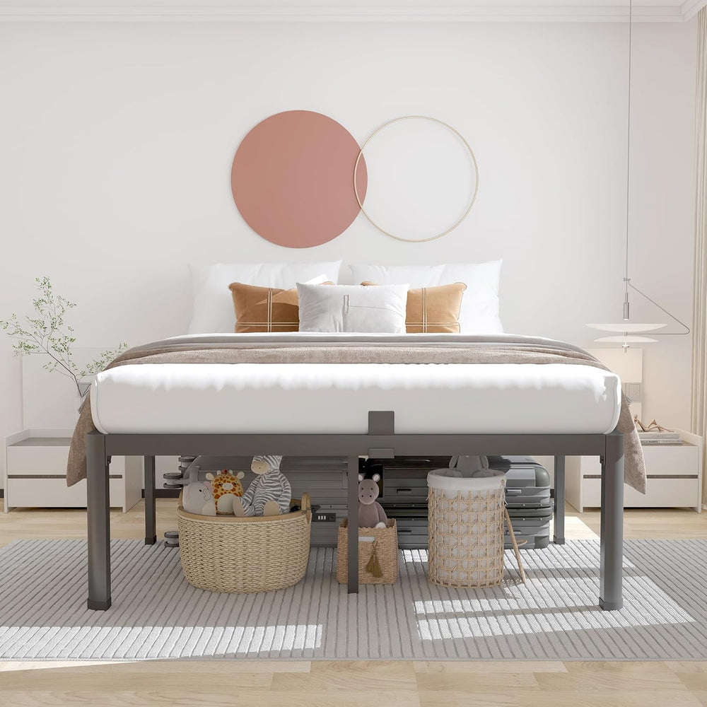 ROIL 14 Inch Queen Bed Frame with Rounded Corner & 4 Mattress Baffles