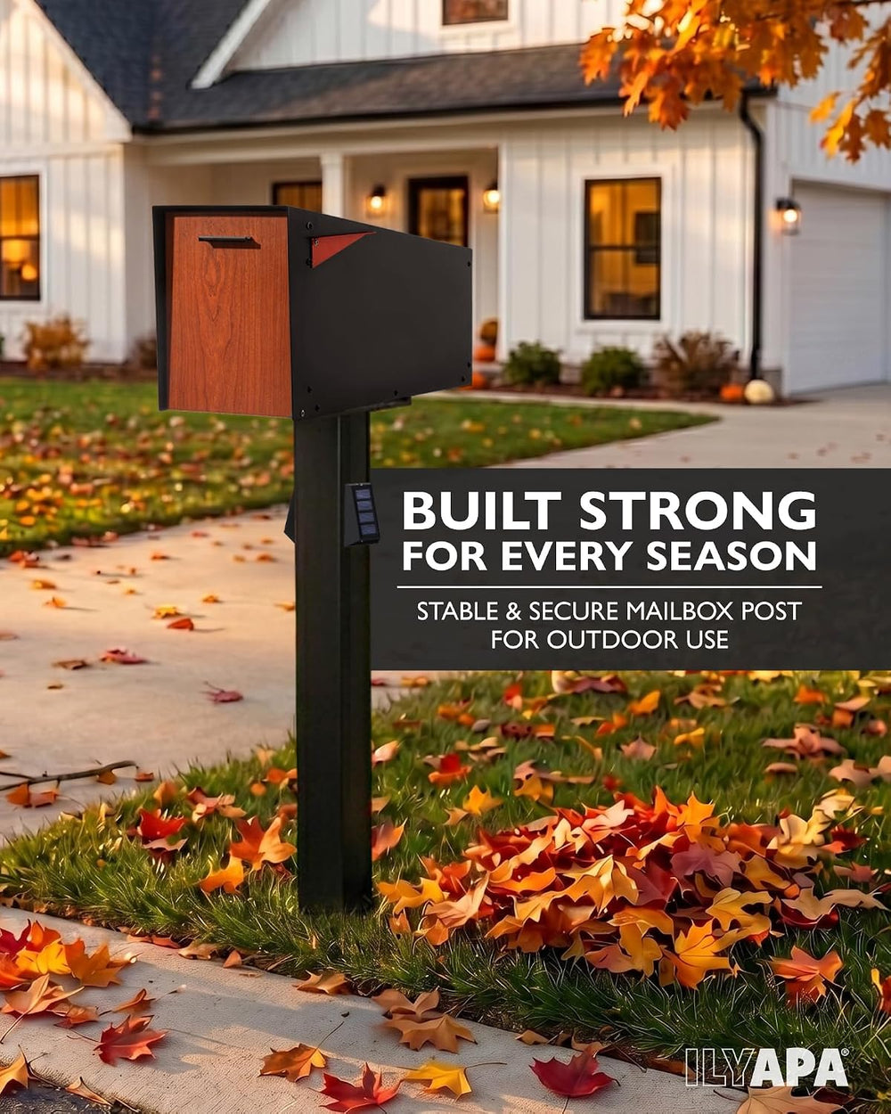 Ilyapa Mailbox Post Kit with Solar Address Sign - 43x4x4 Metal - Black