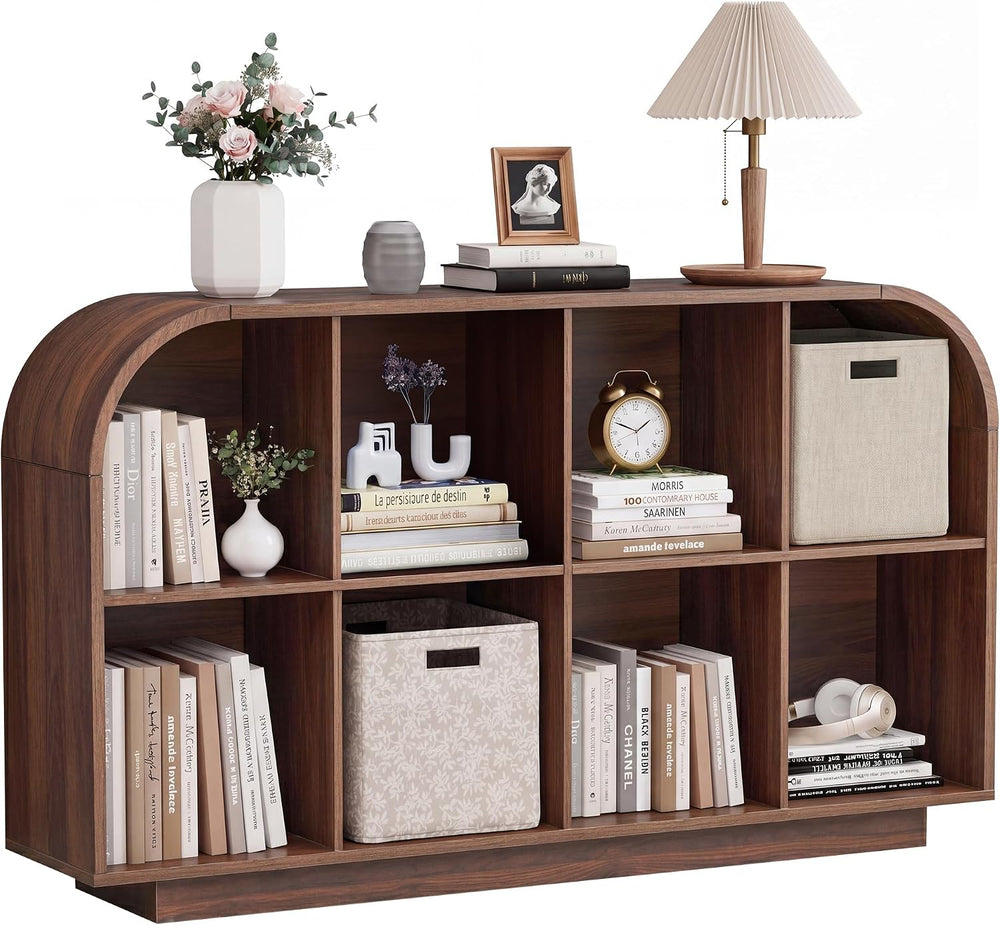 8 Cube Storage Organizer, 2-Tier Low Bookcase 55.1" L, Walnut