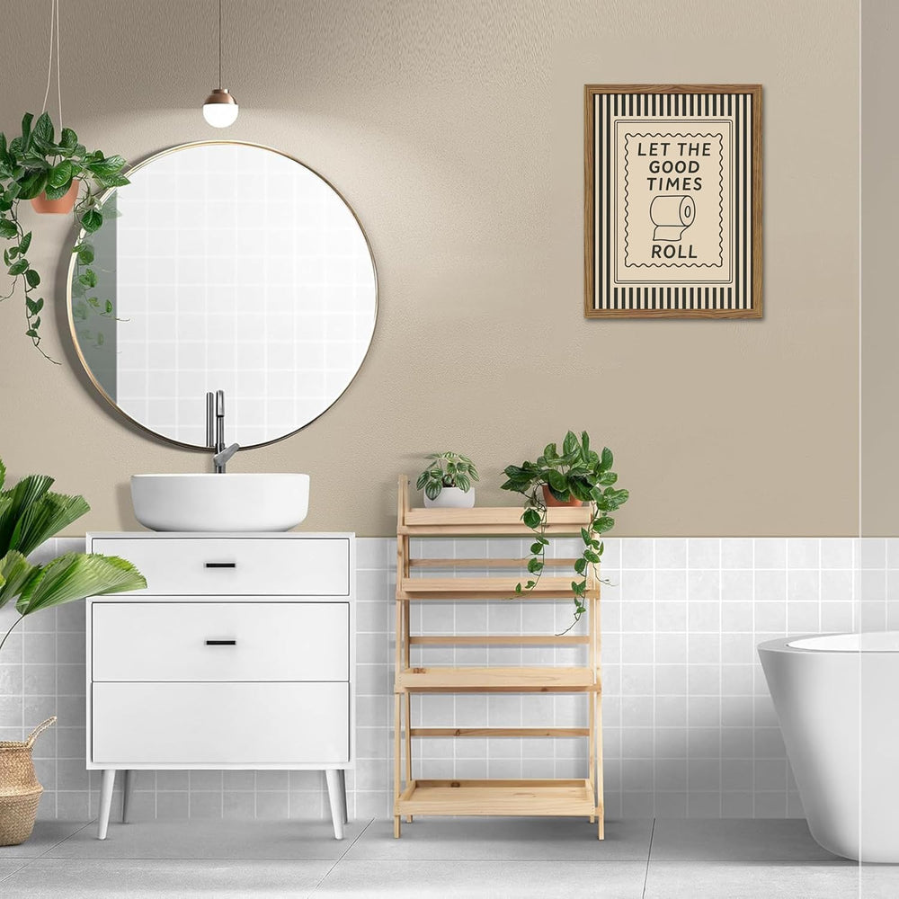 Framed Funny Bathroom Wall Art, Let The Good Times Roll Canvas Wall Decor Pai...