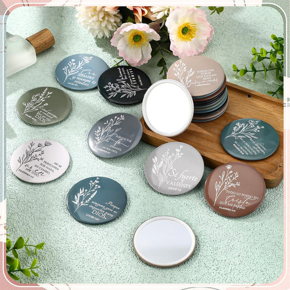 GlikCeil 80 Pcs Christian Compact Mirror Bulk for Women,Spanish Bible