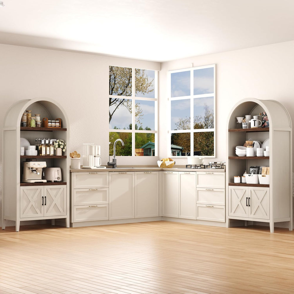 Yusong 71" Tall Arched Bookcase, 5-Tier Arched Bookshelf, Arch Cabinet D...