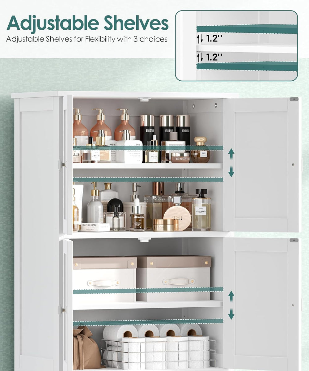Tall Bathroom Storage Cabinet, 63" H Linen Floor Cabinet