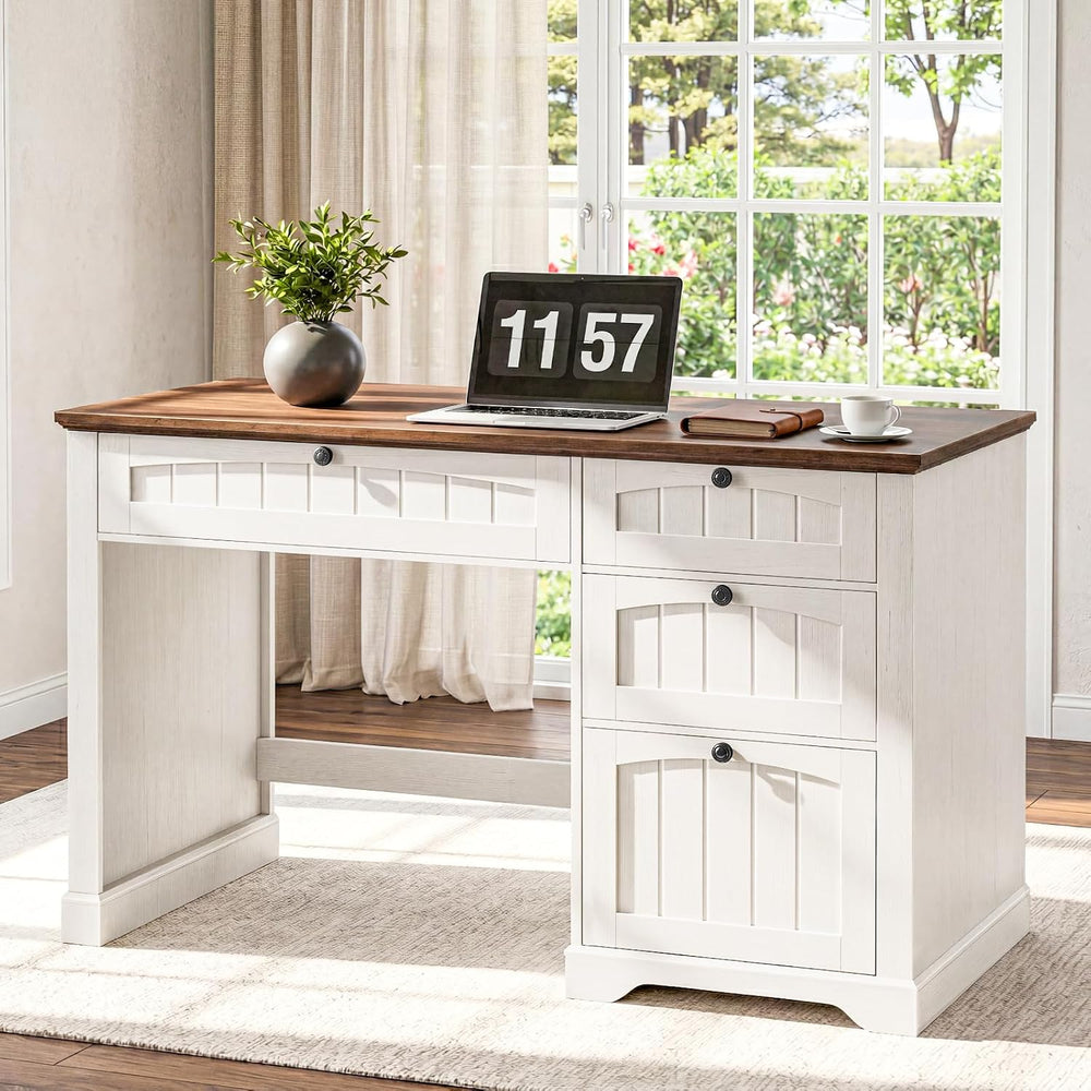 Vabches Farmhouse 47" Executive Desk with 4 Drawers, Unique White
