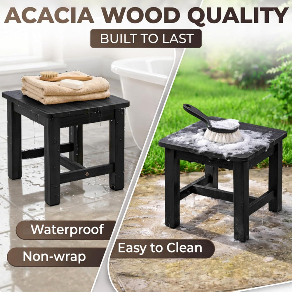 Solid Wood Stool, Small Wooden Step Stool, Black