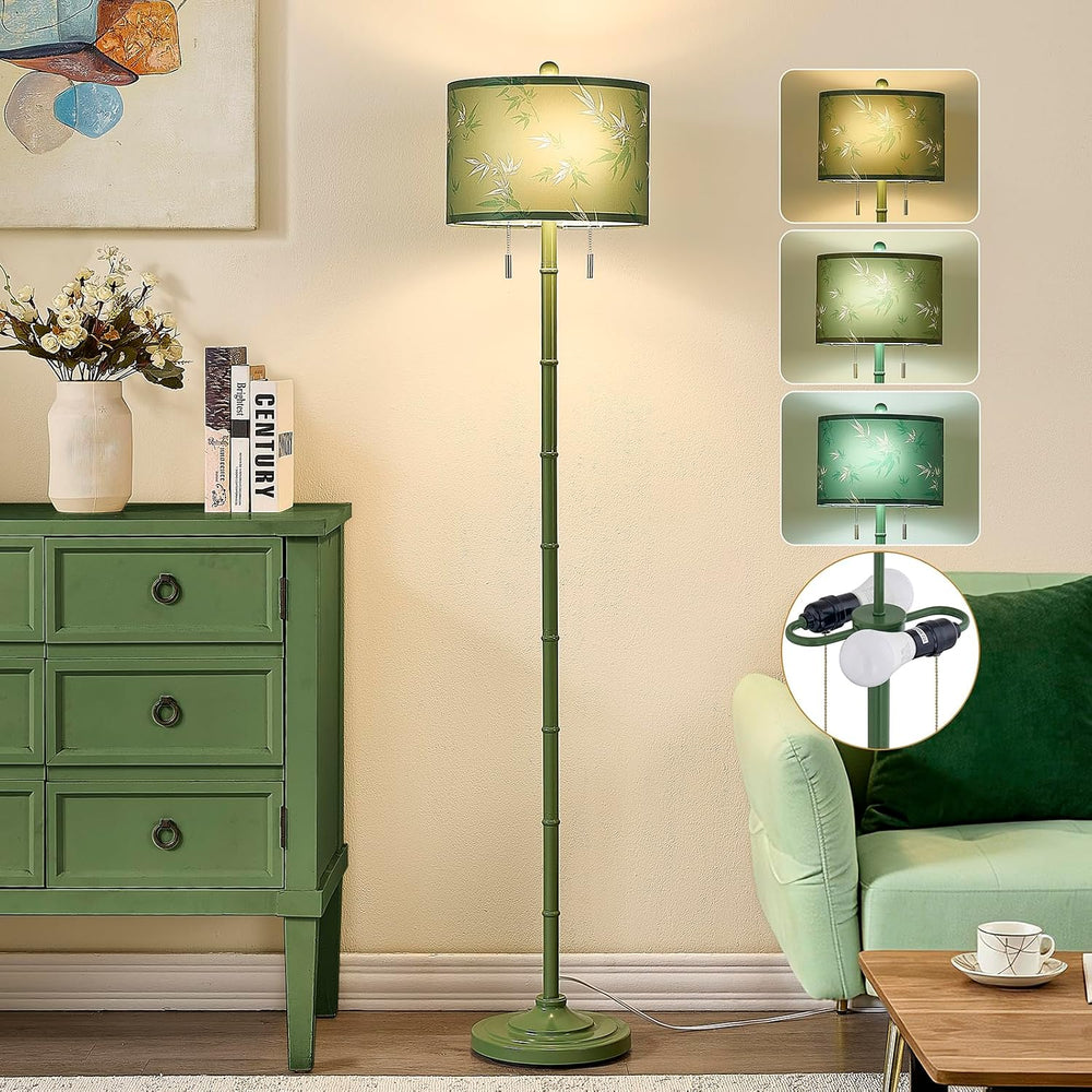 Upgraded 2-Light Mid Century Modern Green Floor Lamp for Living Room