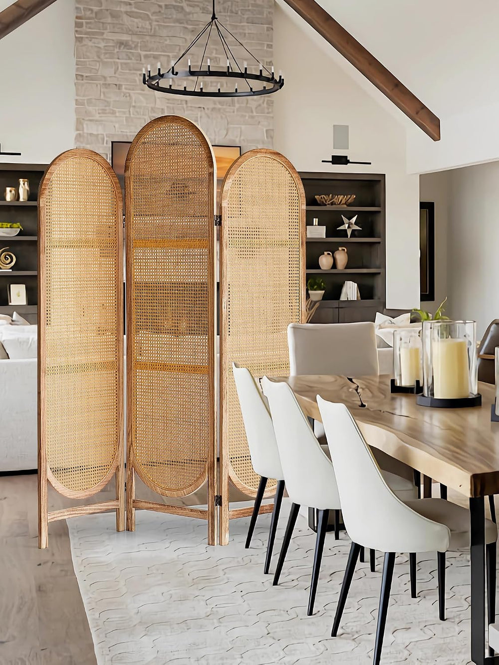 3 Panel Room Dividers and Folding Privacy Screens, Wooden Room Divider with B...