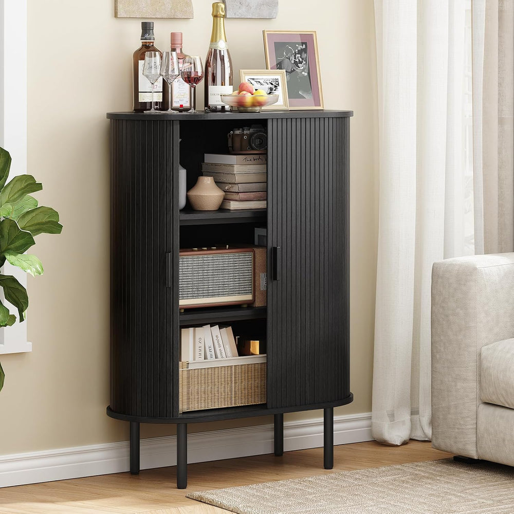 ONBRILL 44" Tall Sideboard Storage Buffet Cabinet with Sliding Door, Black
