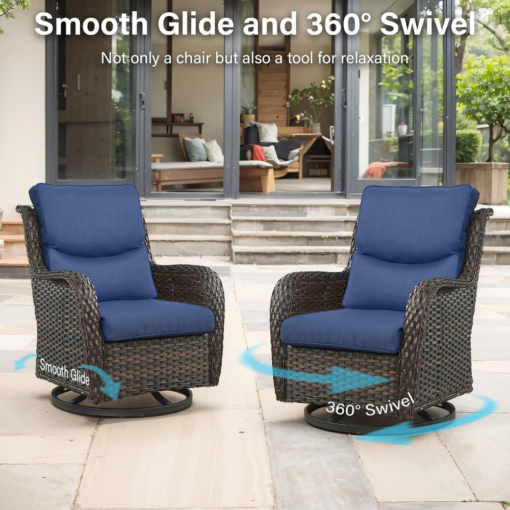 Swivel Patio Chairs Set of 2 with 5" Thick Cushion - Wicker Outdoor Swiv...