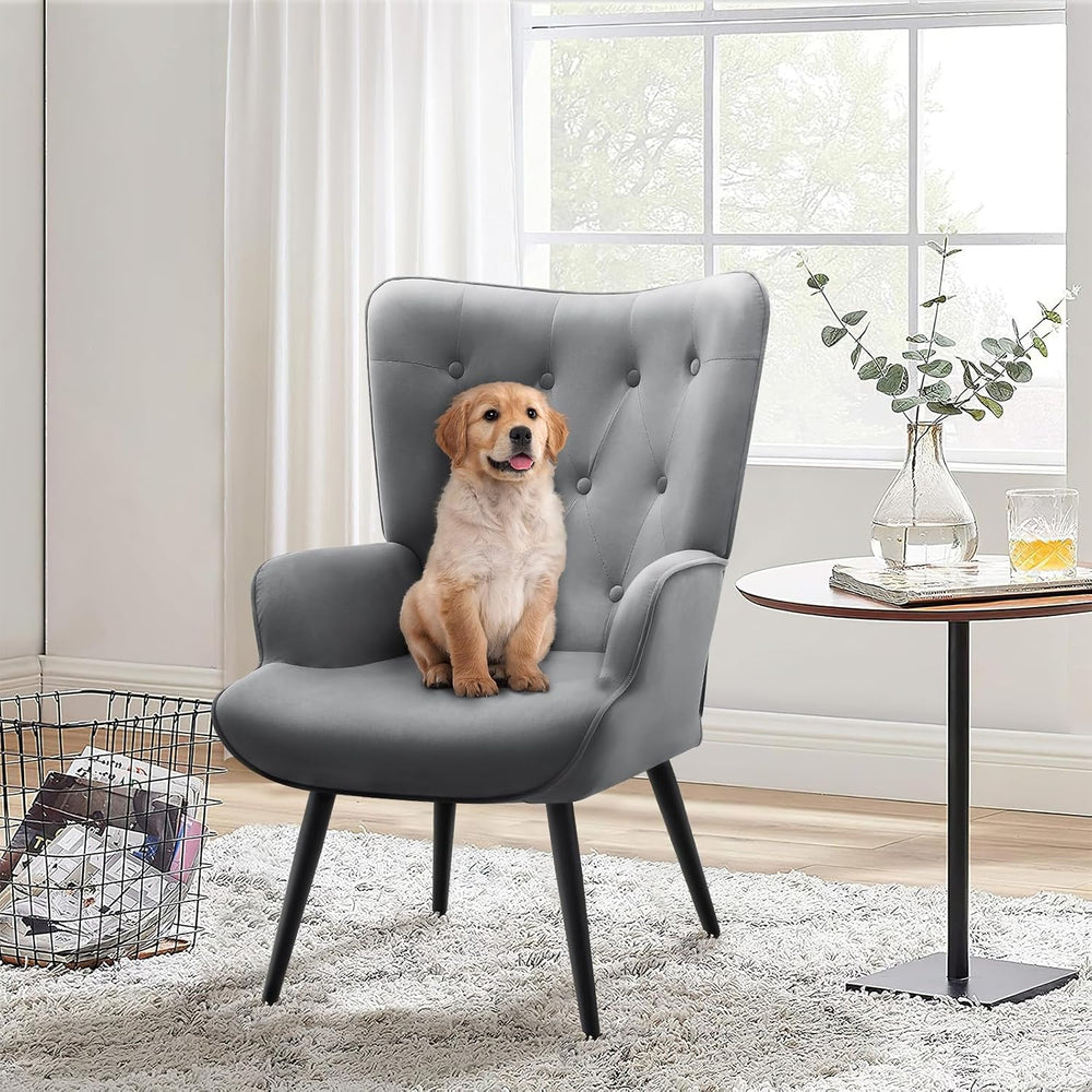 Furnimart Accent Chairs Set of 2, Grey Velvet Chair Reading Chair Armchair wi...