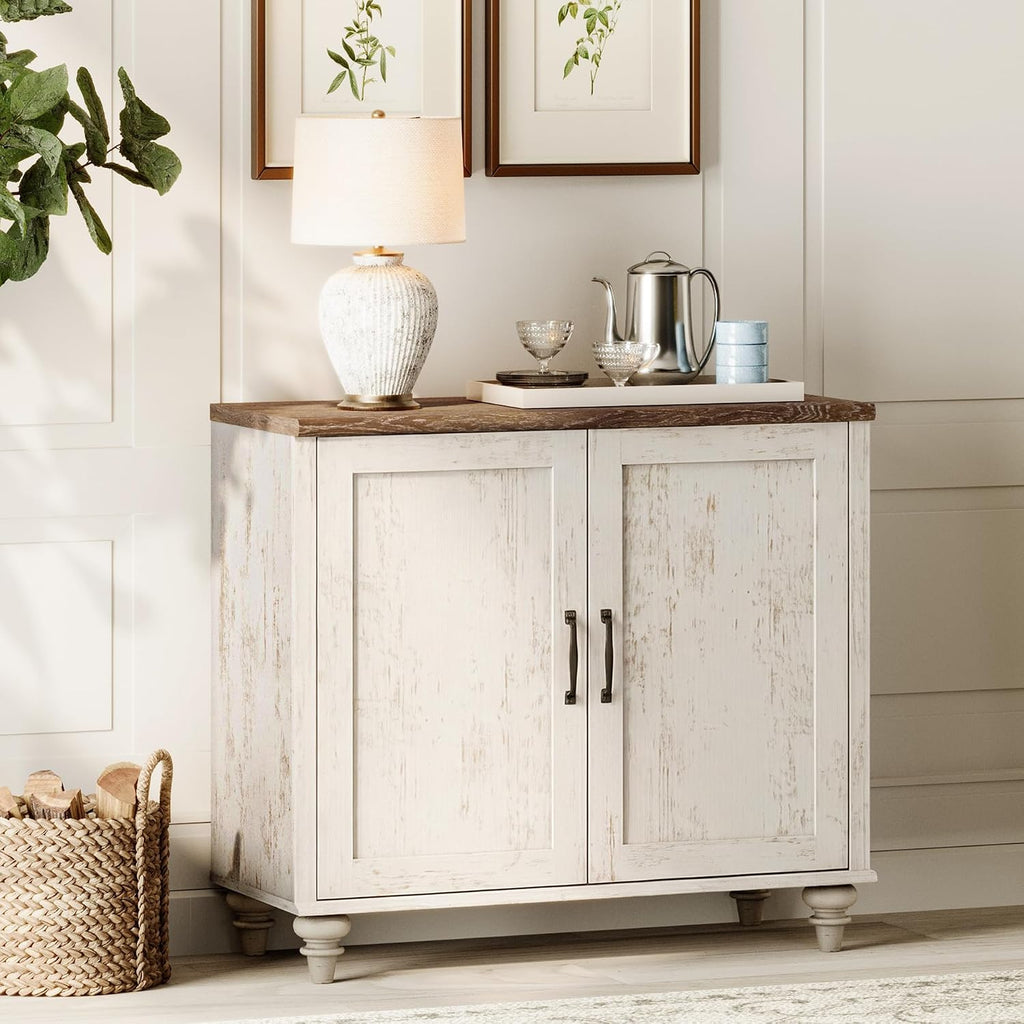 wampat farmhouse buffet cabinet with wooden doors, rustic, close-up detail