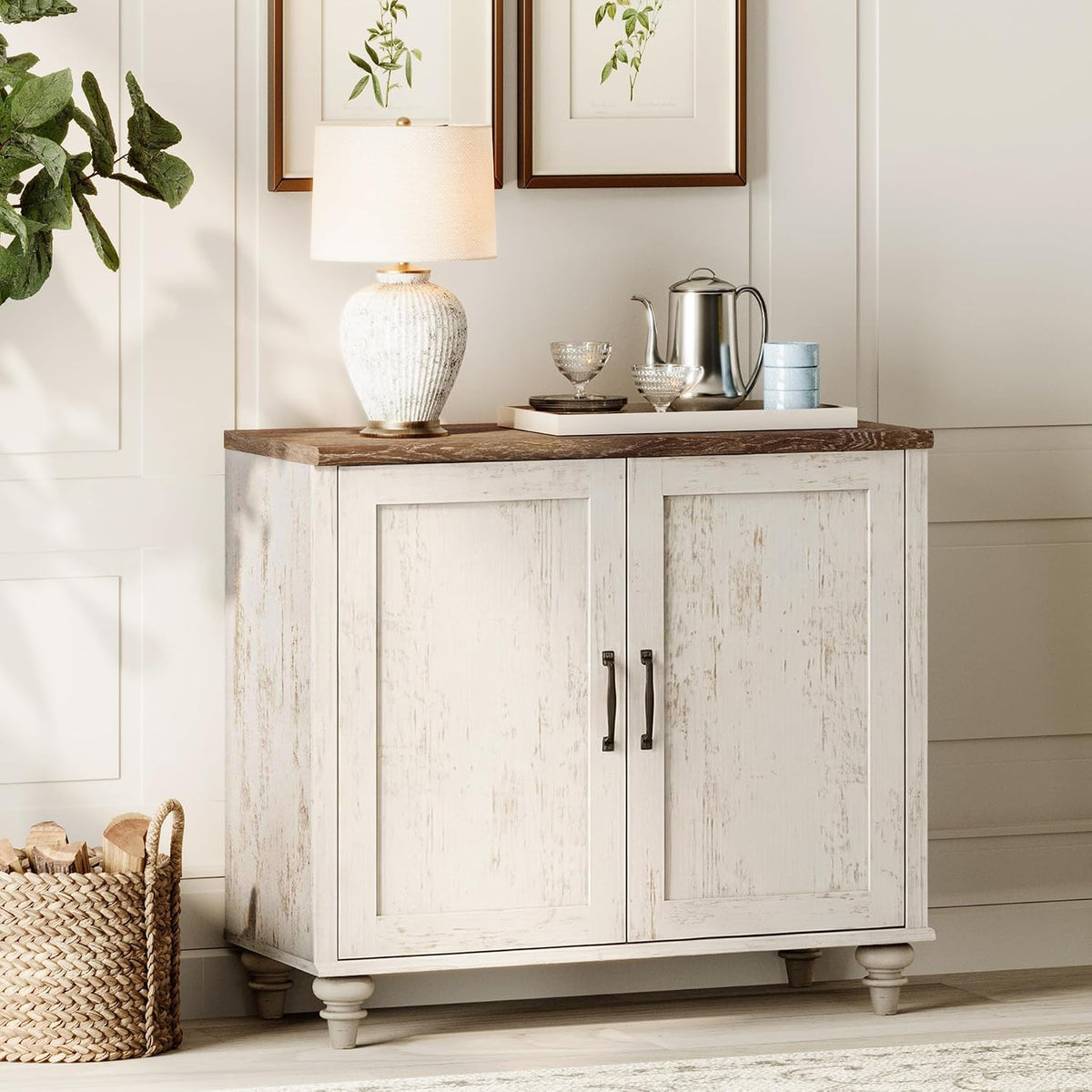 wampat farmhouse buffet cabinet with wooden doors, rustic, close-up detail