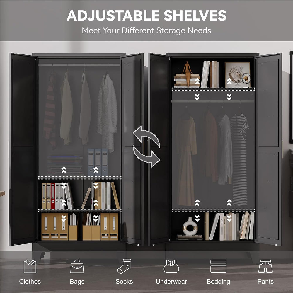 Baborokic Metal Armoire Wardrobe Closet with Hanging Rod,71H Metal Cabinet wi...