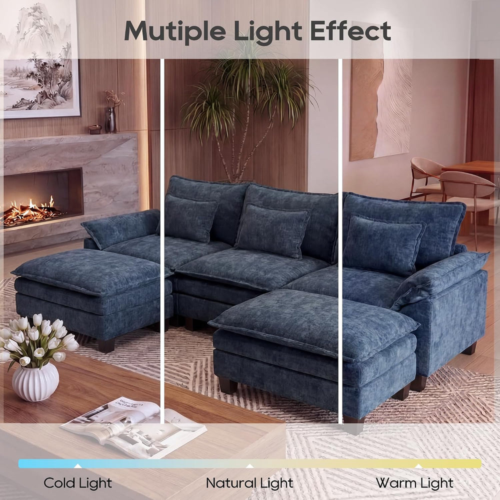 URRED Oversized Modular Sectional Sofa，Blue：122" U Shaped
