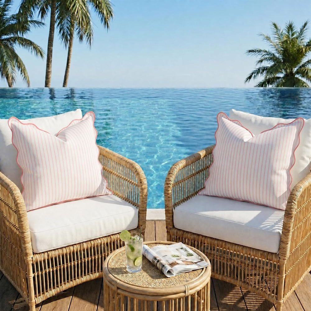 DEZENE 18x18 Pink Outdoor Pillow Covers Pack of 2, Striped Scalloped Coastal ...
