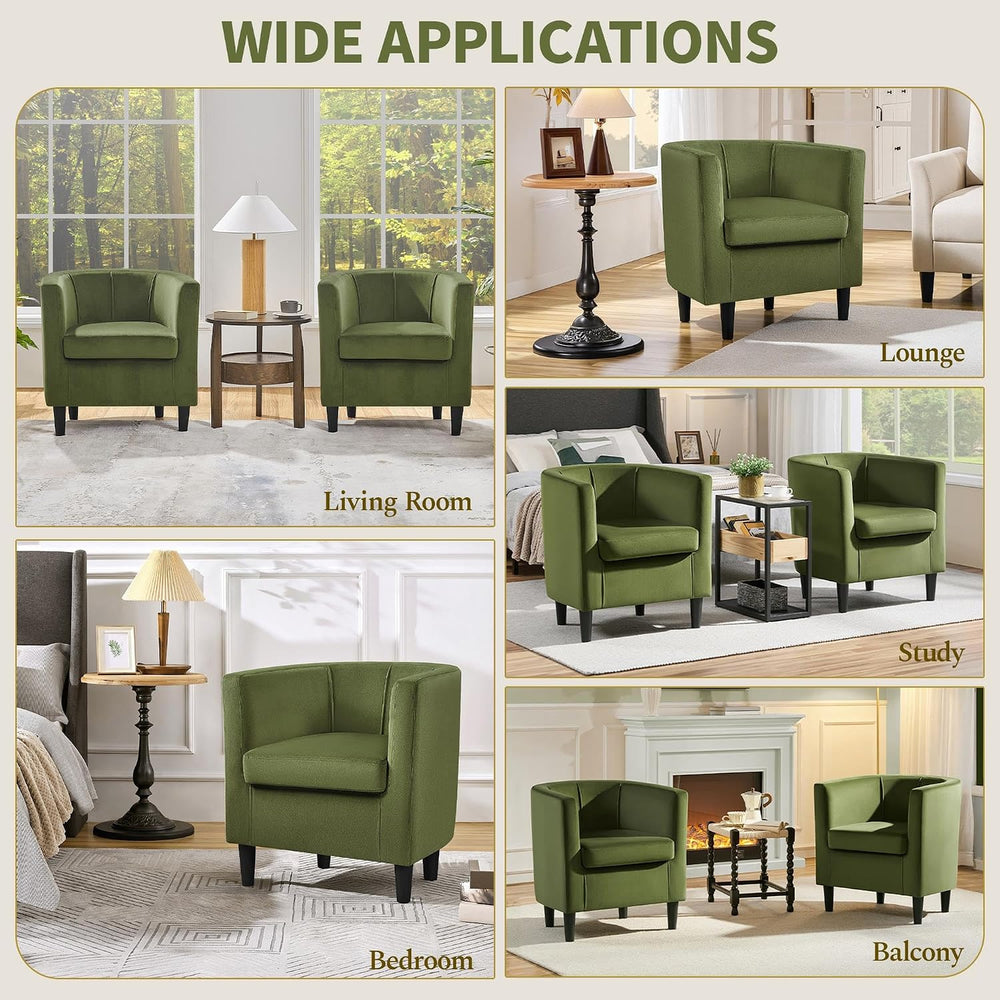 Yaheetech Barrel Accent Chairs Set of 2, Modern Armchairs, Olive Green