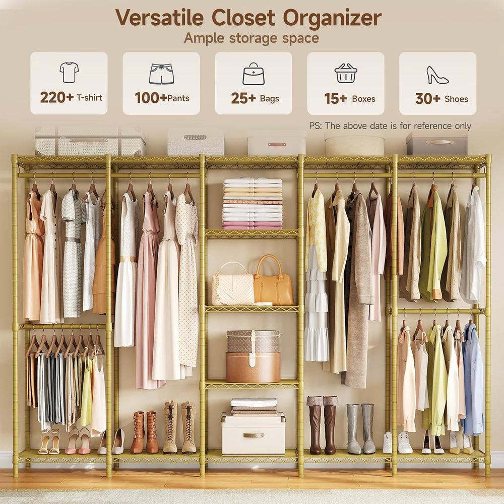 ONBRILL F5 Heavy Duty Clothes Rack Freestanding Modular Closet System Gold