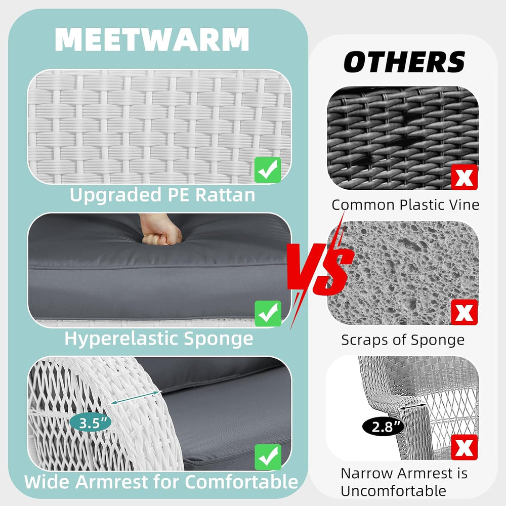 MEETWARM Outdoor Wicker Patio Glider Set, Loveseat for 2 Person Porch Furnitu...