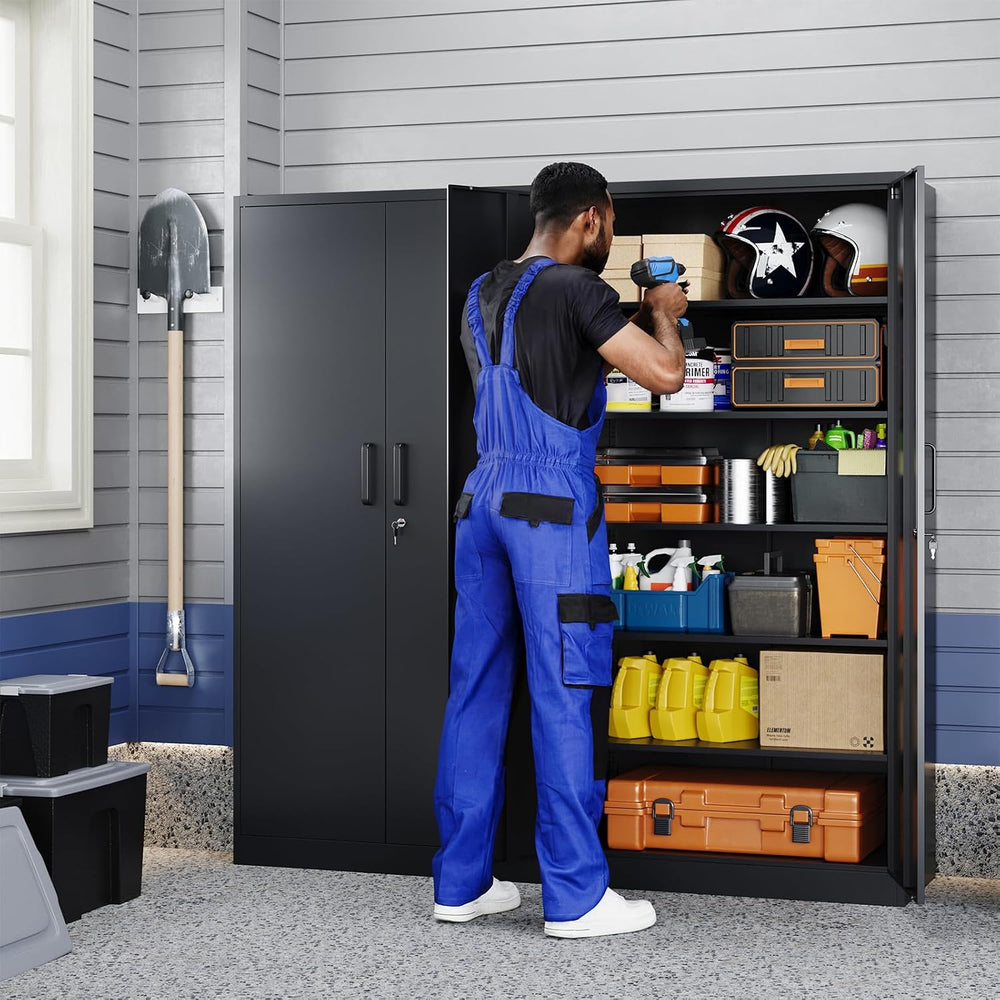 Yizosh Metal Garage Storage Cabinet with 2 Doors and 5 Adjustable Shelves - 7...