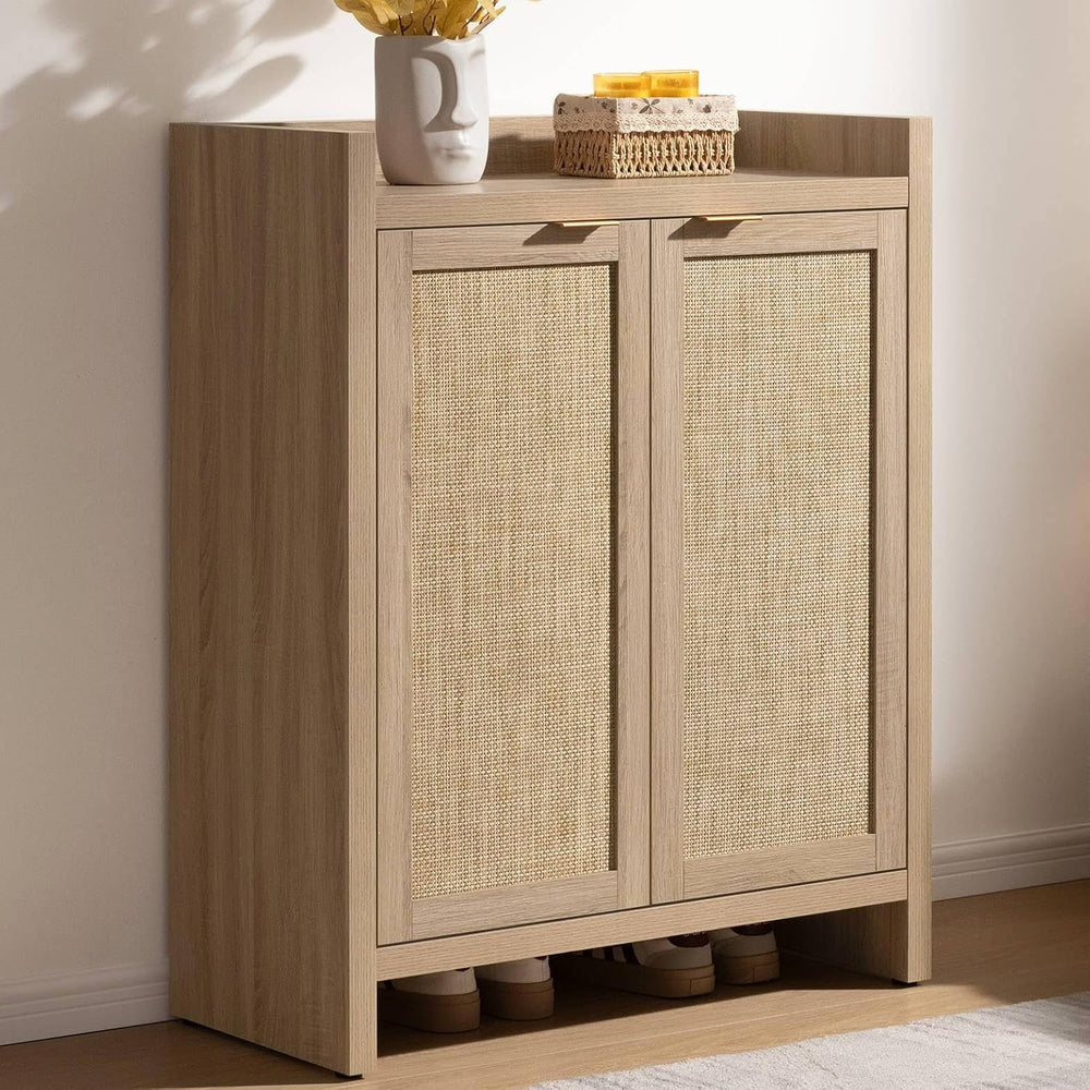 SICOTAS Shoe Cabinet, 24 Pair Shoe Storage Organizer Cabinet, Rattan Doors