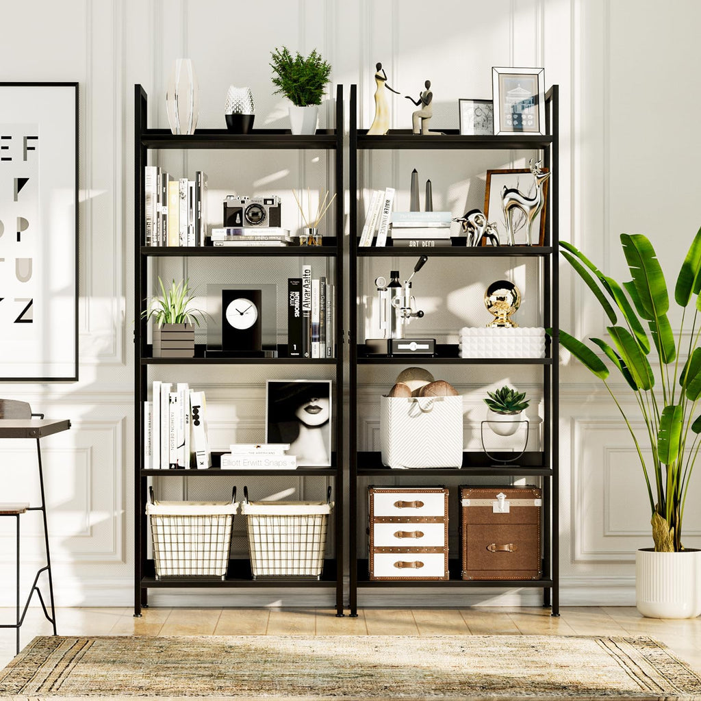 numenn bookshelf, 5 tier freestanding shelving unit, black showing dimensions