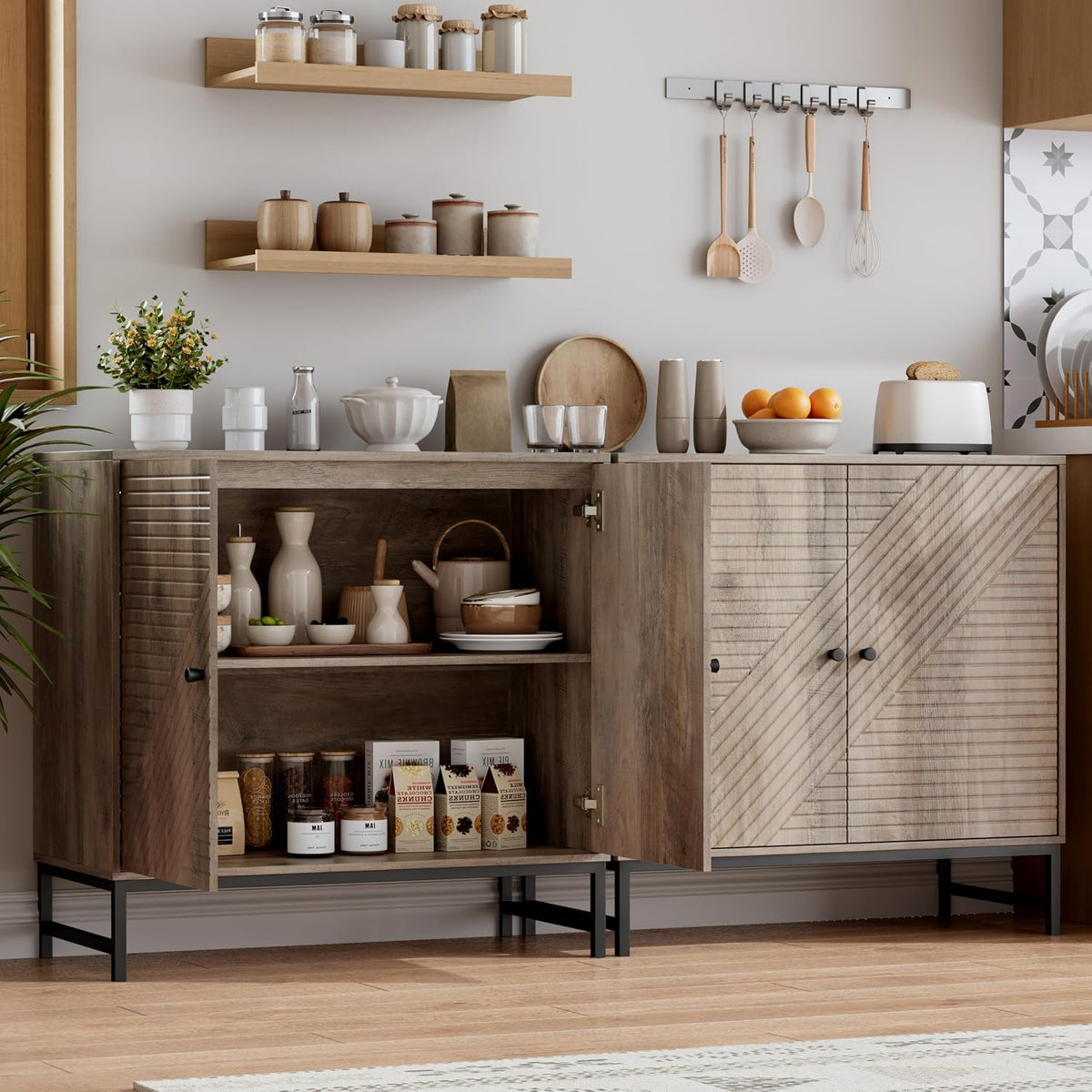 Storage Cabinet with Doors and Adjustable Shelf, Sideboard Buffet Cabinet with Storage, Console Table & Credenza for Living Room, Kitchen, Dining Room