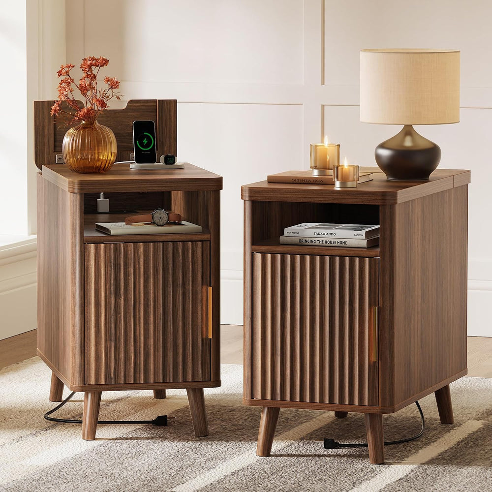 Huuger Narrow Nightstand with Charging Station, USB-C Port