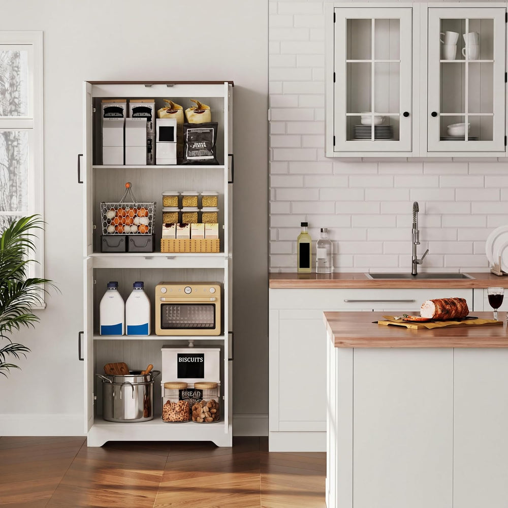 71" Farmhouse Pantry Cabinet with 4 Doors, Adjustable Shelves