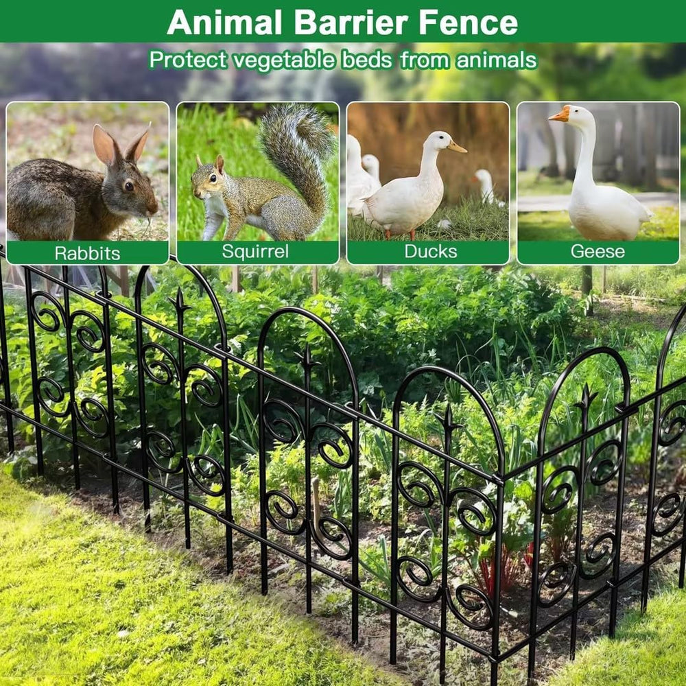 AMAGABELI 8 Panels 24in(H)×10ft(L) Decorative Garden Fence No Dig Rustproof M...