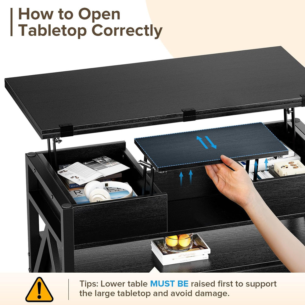 Memobarco 40" Lift Top Coffee Table with Storage,Black