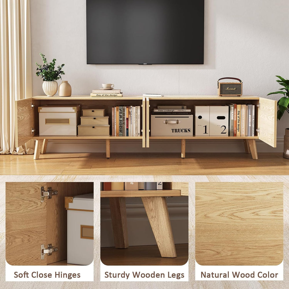 Fluted TV Stand and Coffee Table Set of 2, Rectangular, Natural
