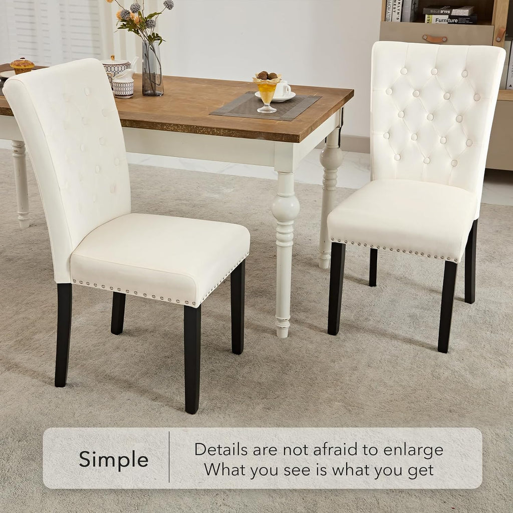 adochr Velvet Dining Chairs Set of 2, Parsons Kitchen Chair, Beige