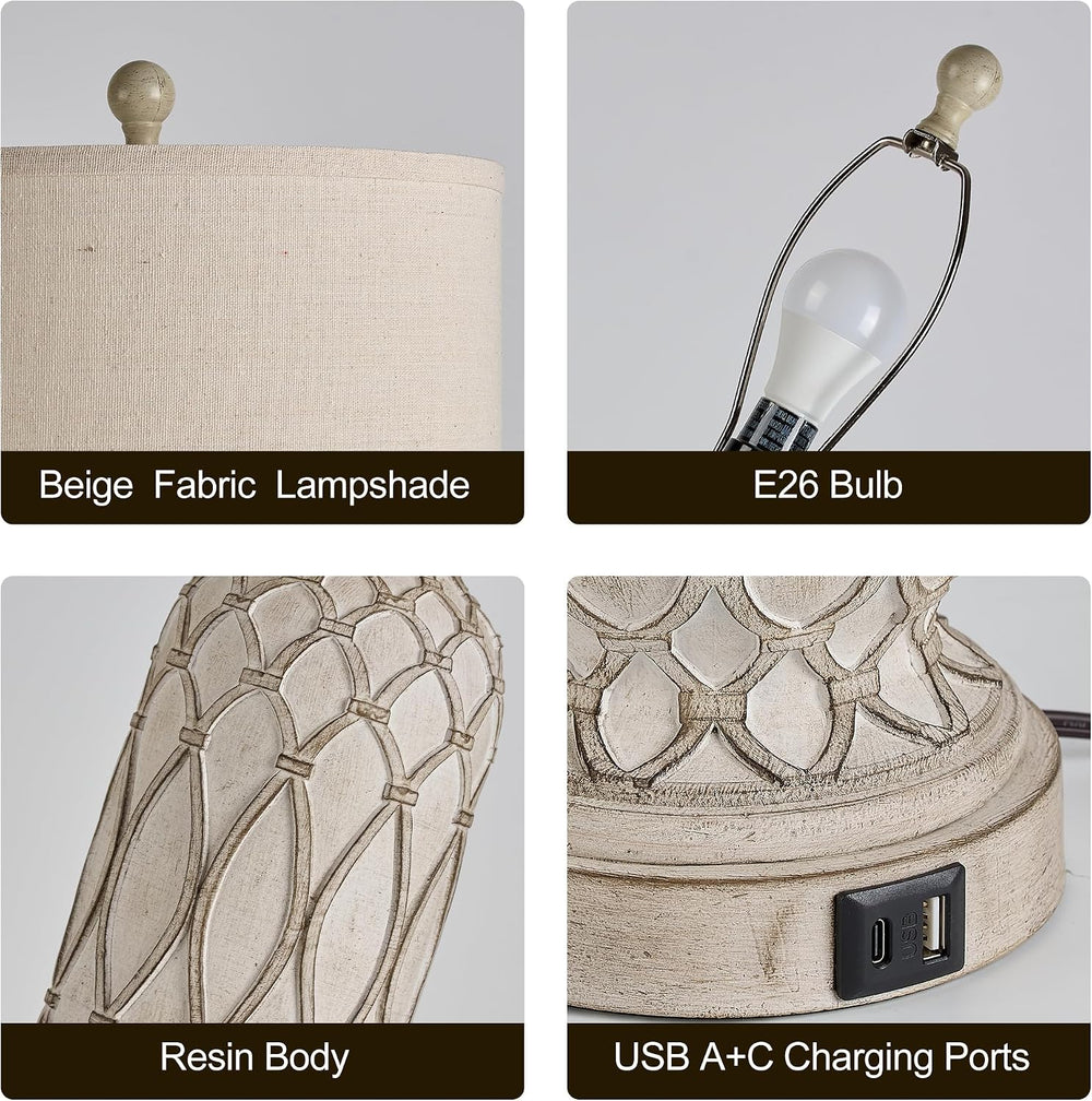 Farmhouse Table Lamps for Bedroom Set of 2, 28" Rustic Bedside Lamp with...