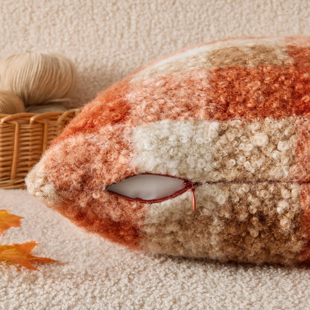 MIULEE Fall Plaid Pillow Covers Boucle Orange 24x24 Set of 2 Euro