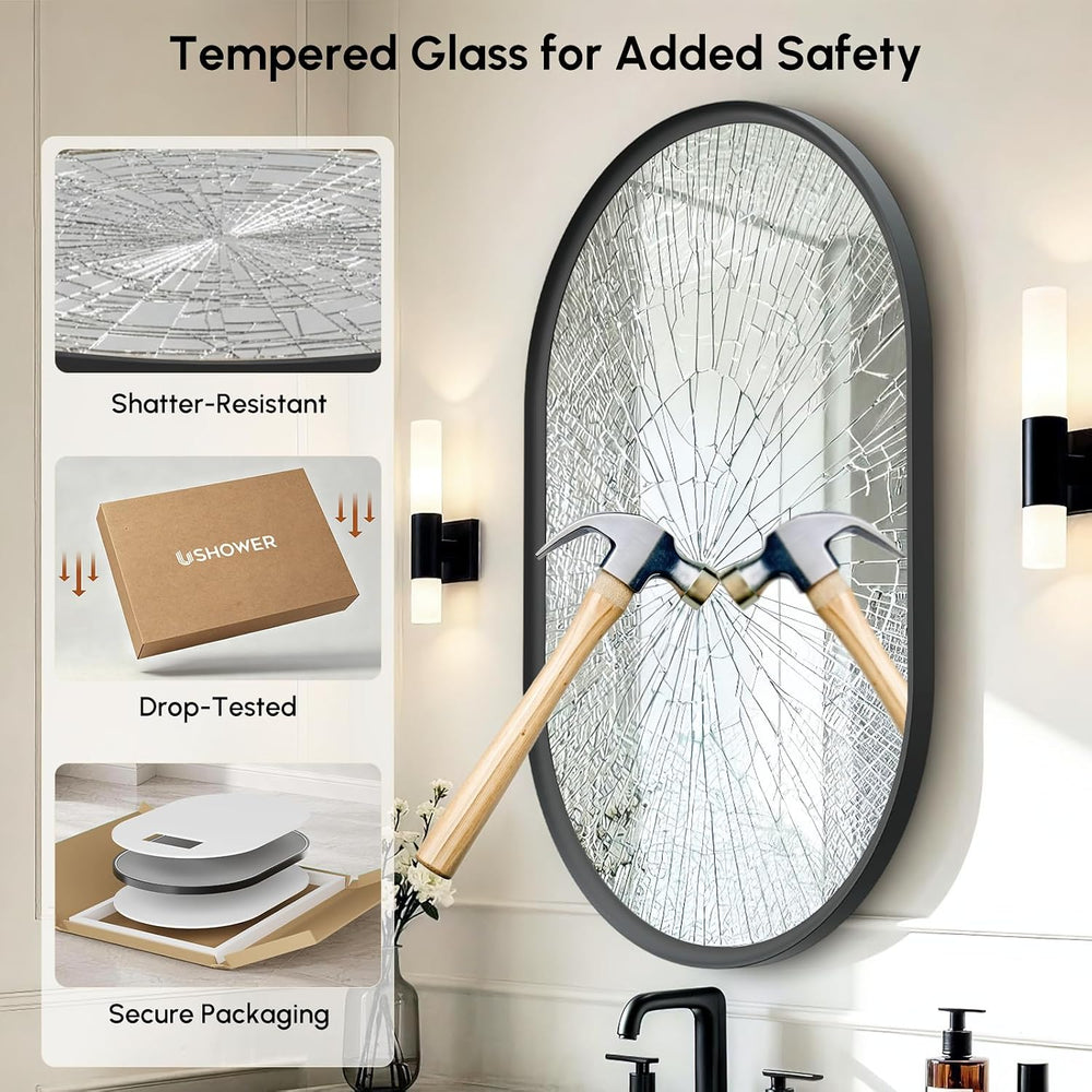 USHOWER Black Oval Mirror 24x36 Inch, Oval Bathroom Mirror