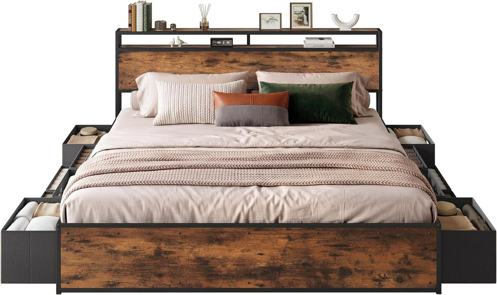 LIKIMIO King Size Bed Frame with 12 Storage Drawers and Headboard