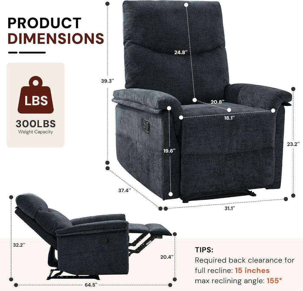 Korser Recliner Chair, Living Room Chairs for Adults, Small Recliners for Sma...