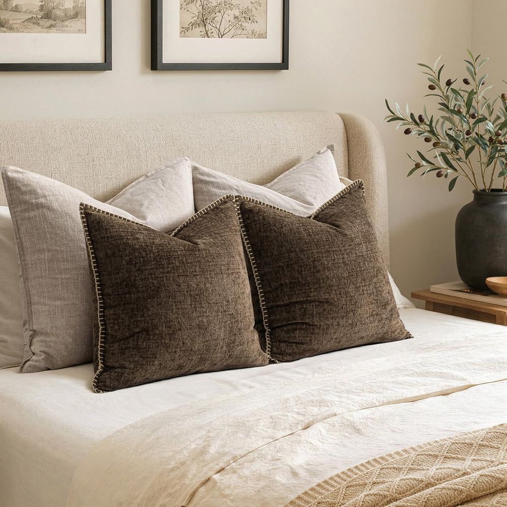 MIULEE Decorative Euro Sham Pillow Covers 24x24 Inch Brown 2 Pack