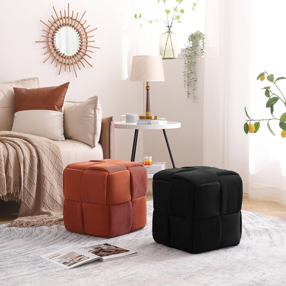 Cmishe 15" Square Woven Corduroy Ottoman Footrest - Modern Vanity Stool ...