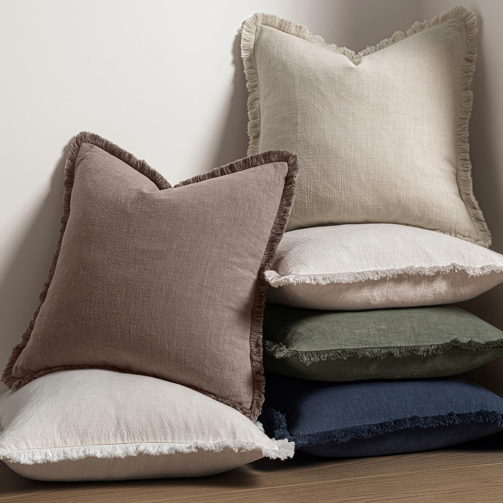 MIULEE Linen Fringe Decorative Fall Throw Pillow Covers Malt Ball 20x20