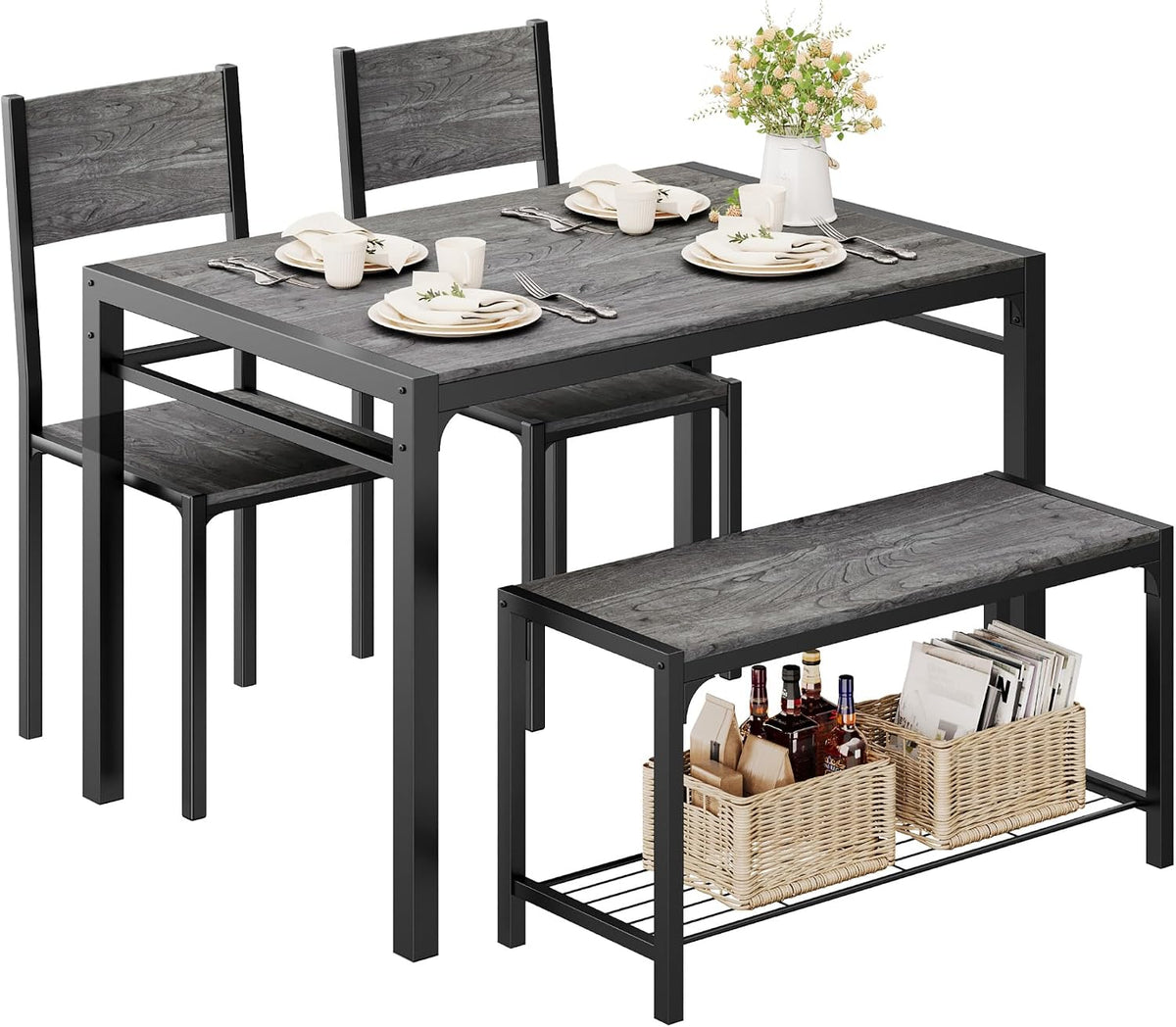 Shahoo Kitchen Table and 2 Chairs for 4 with Bench